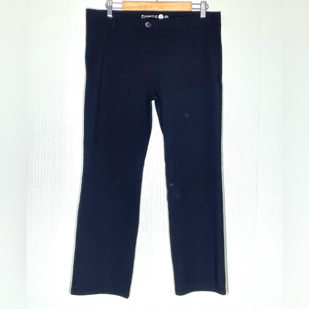 Betabrand black yoga pants dress pants pull-on straight legs stretching
